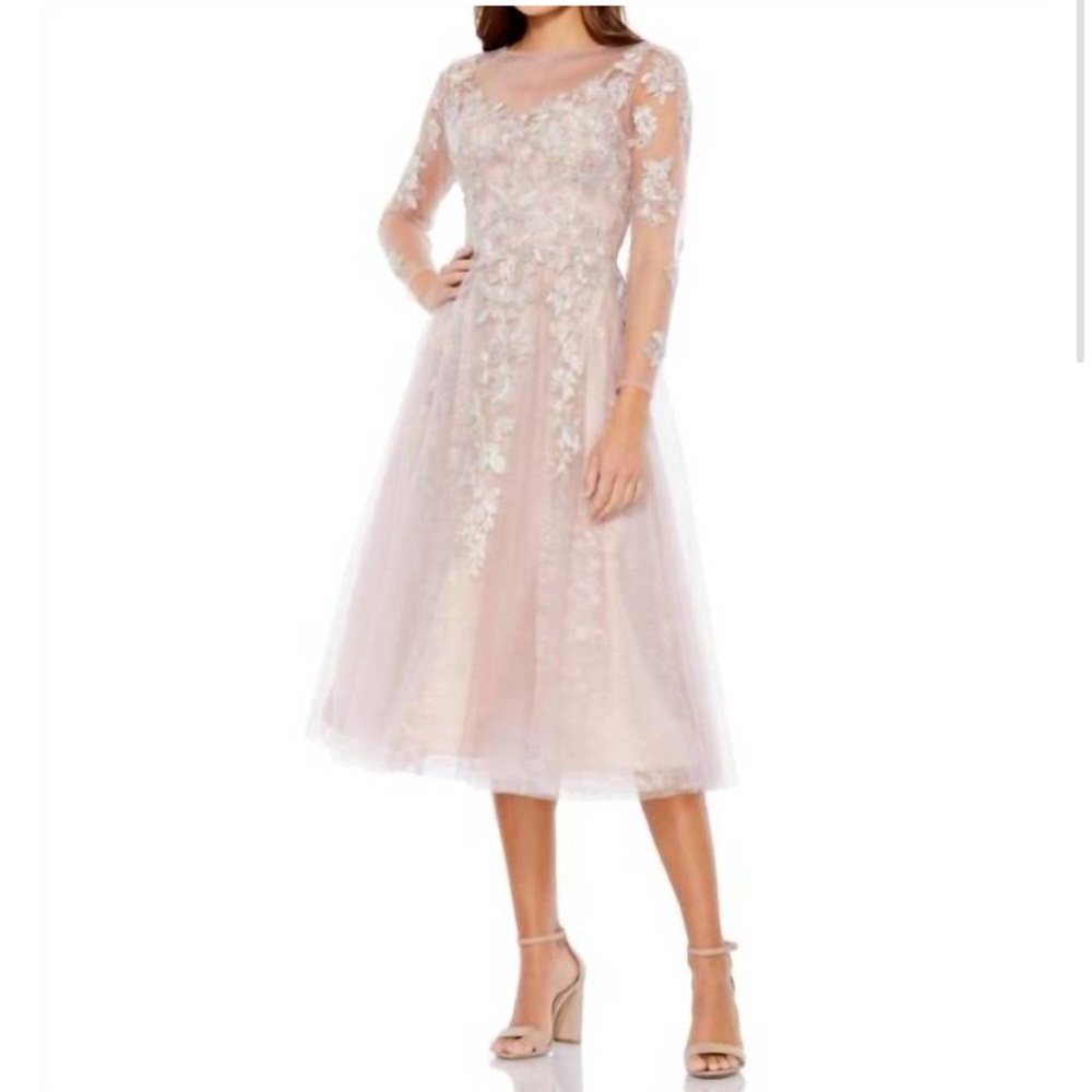 NWT Mac Duggal 30681 Sheer Neckline Illusion Sleeve Dress Sz 4 $598